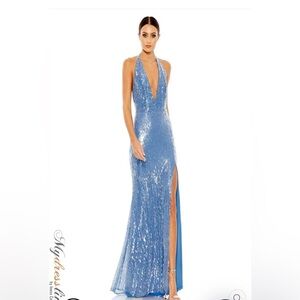 Mac Duggal Blue Sequin Maxi Dress